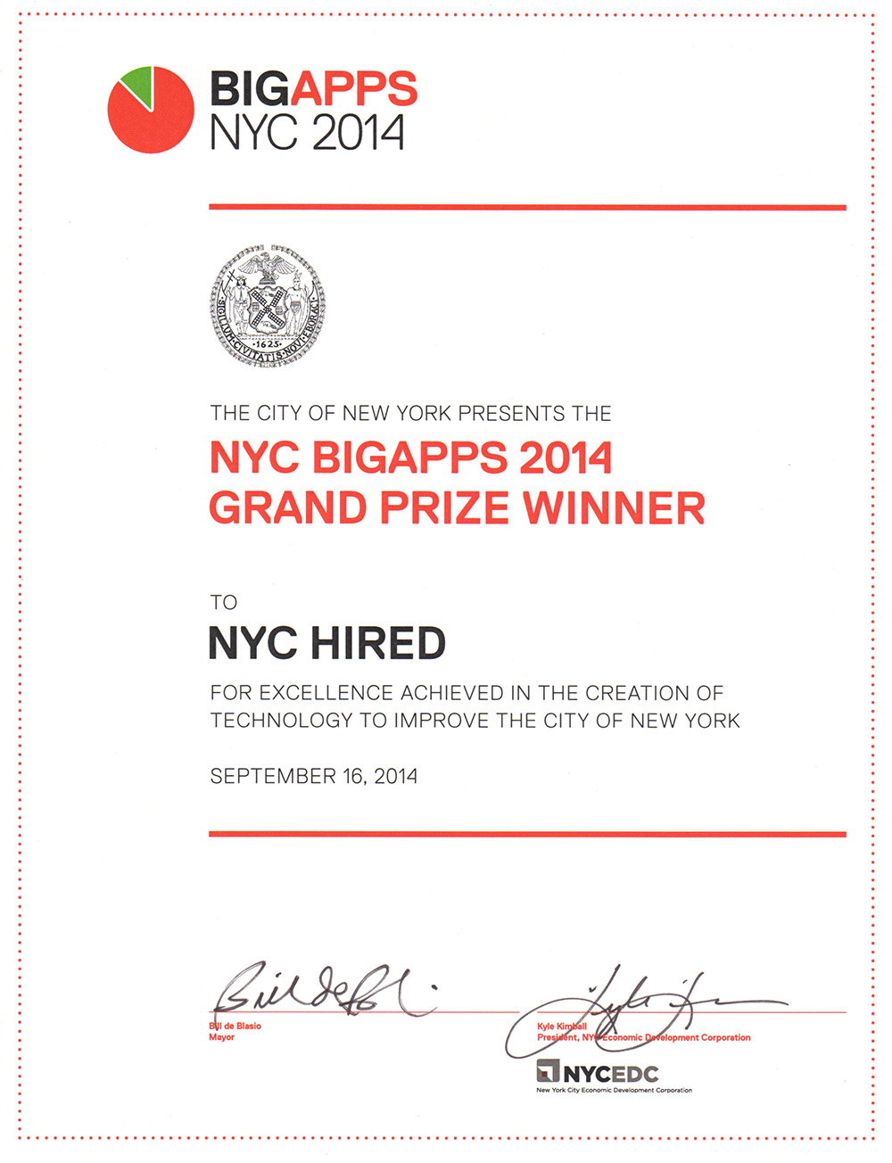 NYC Big Apps certificate