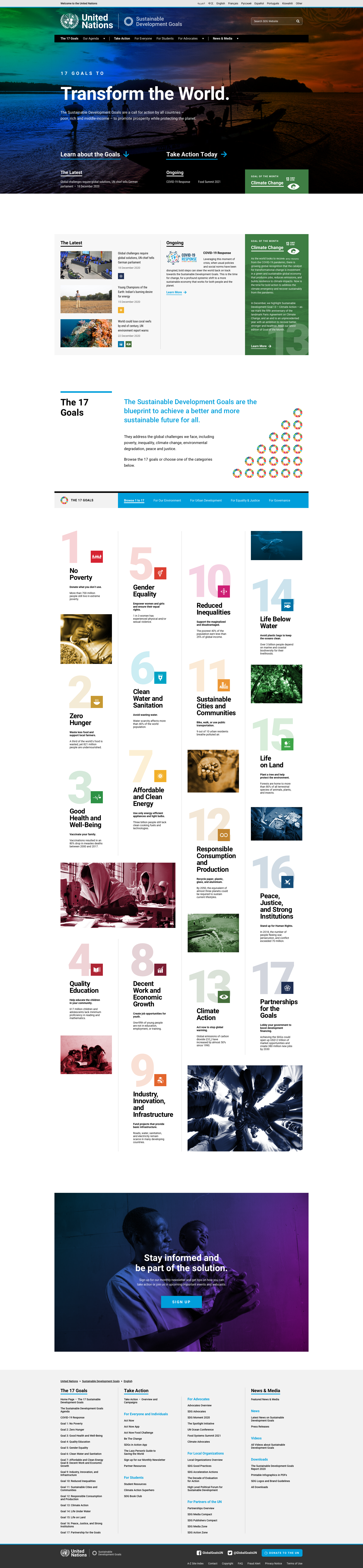 Sustainable Development homepage layout