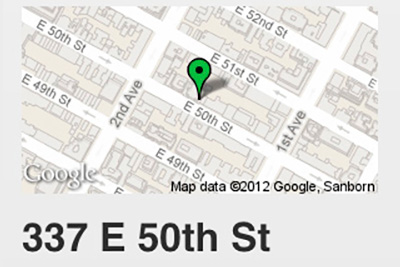 Map showing location of residential building in Manhattan