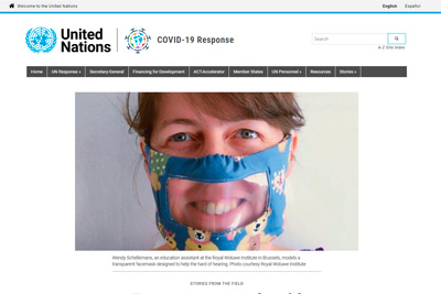 Webpage showing deaf peoople wearing transparent face masks to protect against Covid-19
